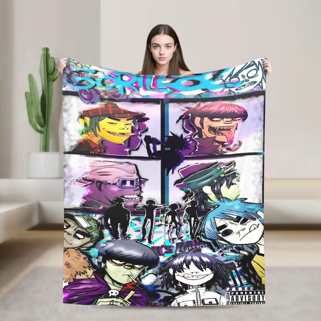 Music Band Gorillaz Punk Rock Warm Soft Blanket Travel Plush Throw Blanket Fluffy Bedroom Flannel Bedspread Sofa Bed Cover