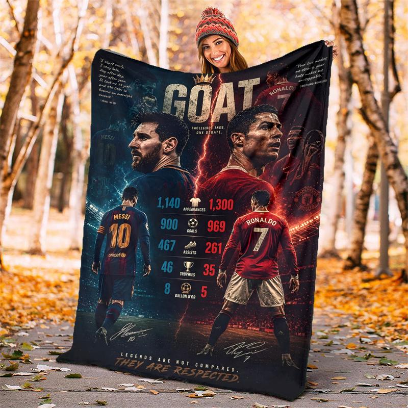 Messi & Ronaldo Flannel Blanket Soft All-Season Throw, Design for Camping, Car Travel, Hiking Sofa, Bed, Office Perfect Gift for Parties