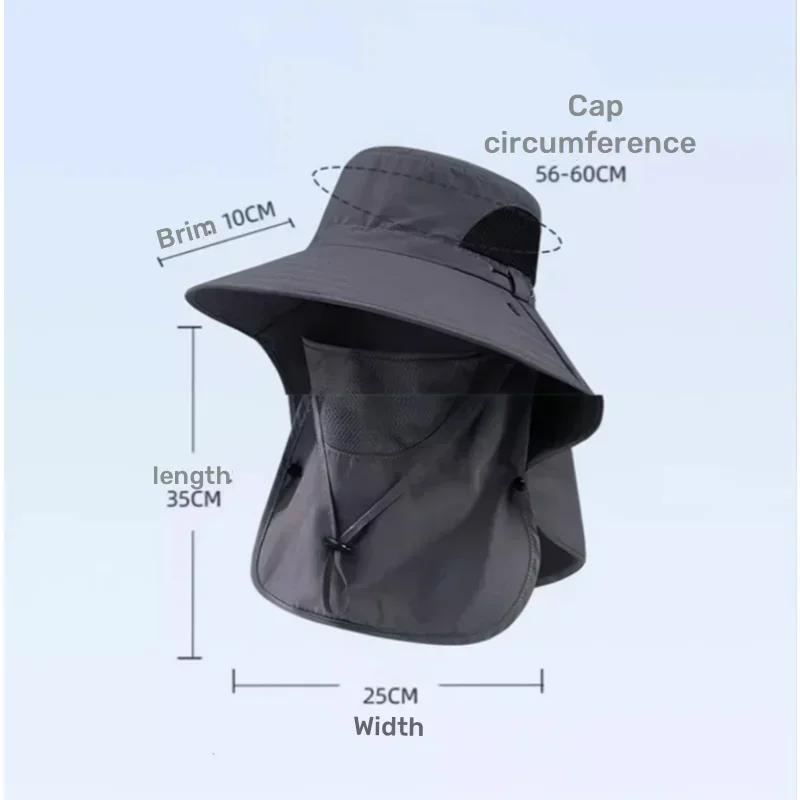 Outdoor Fisherman Hat Wide Brim Bucket Hat with Neck Cover Men Summer Breathable Mesh Sun Protection Visor Anti UV Cap Unisex