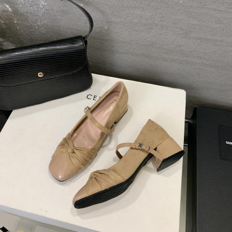 Grov hæl fransk kveldsbris firkantet tå Mary Jane enkeltsko damesko 2025 nye middelhælede damesko