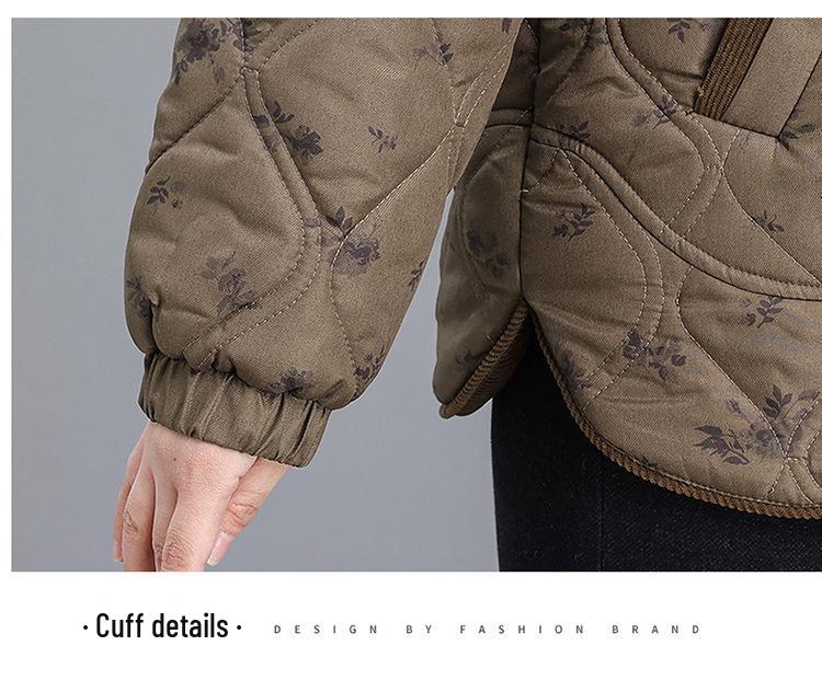 Stylish Plus Size Hooded Winter Coat for Middle-aged Women - Velvet Lined, Mid-length