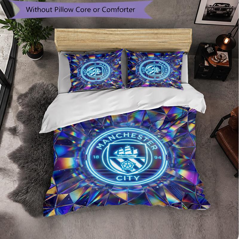 Set Lenzuola Manchester City Modello 3 Pezzi Morbida Copripiumino in Microfibra con Federe per Camera da Letto