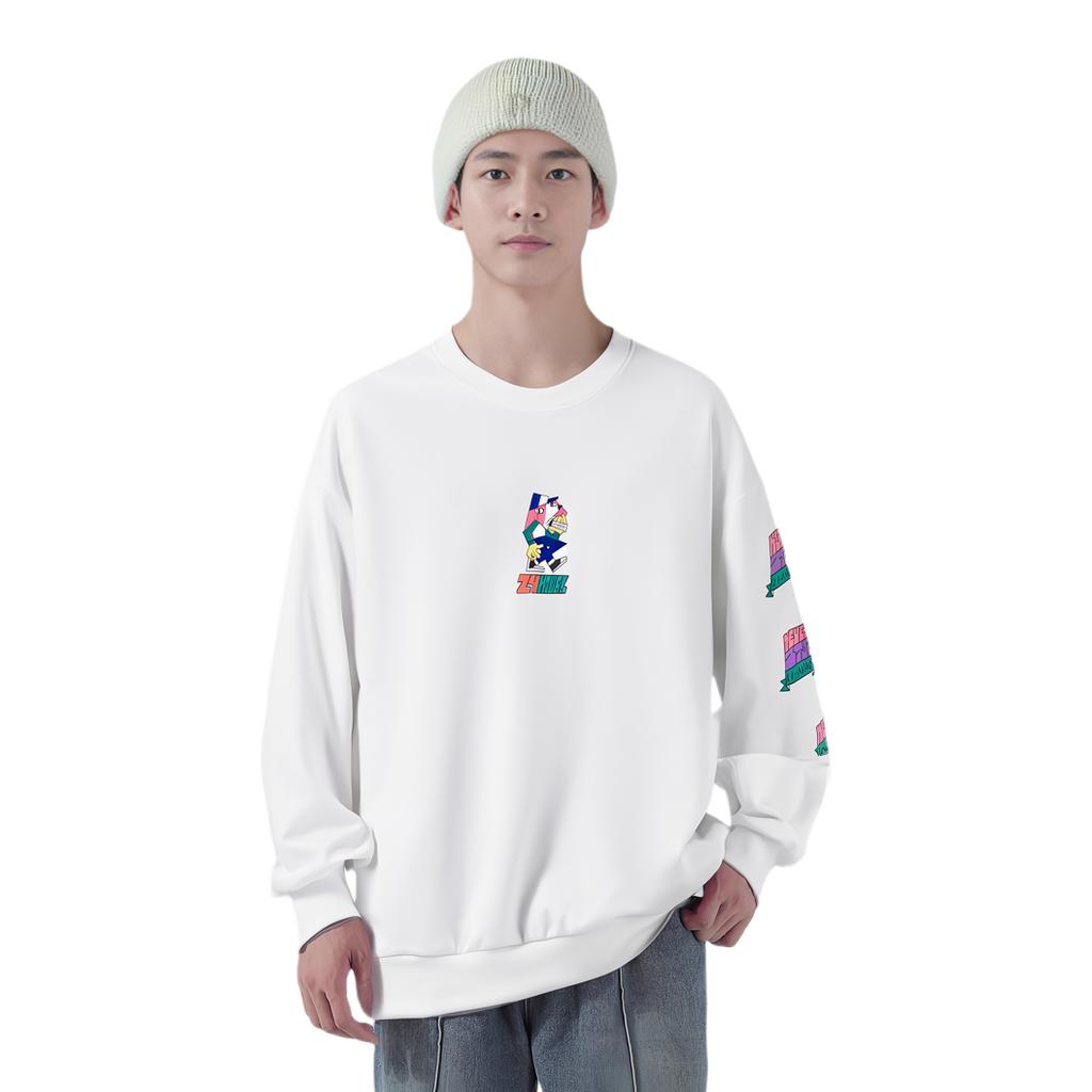 Li Ning X Pablo Ientile Cartoon Pattern Print Loose Sports Crewneck Sweatshirt Unisex Sweatshirt Off-White AWDU319-2