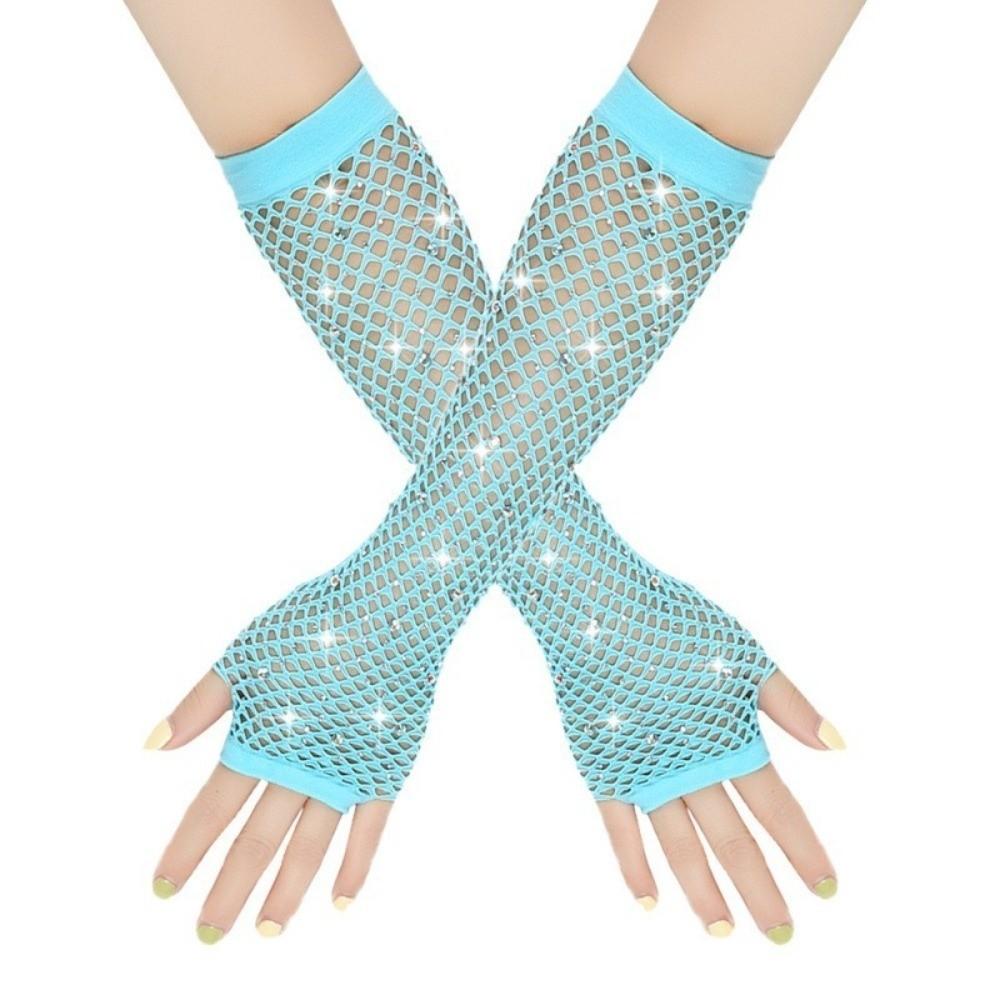 Elastic Rhinestone Gloves Shiny Long Gloves Short Fishnet Fingerless Gloves Women's Fashion