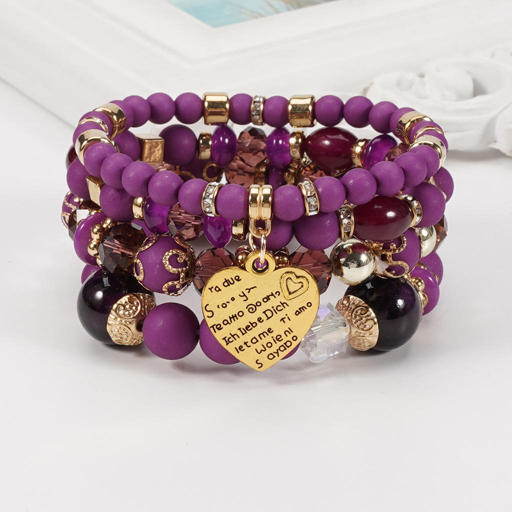 4pcs/set Boho Crystal Beads Chain Bracelet For Women Vintage Heart Elastic Bangle Female Party Jewelry Accessories