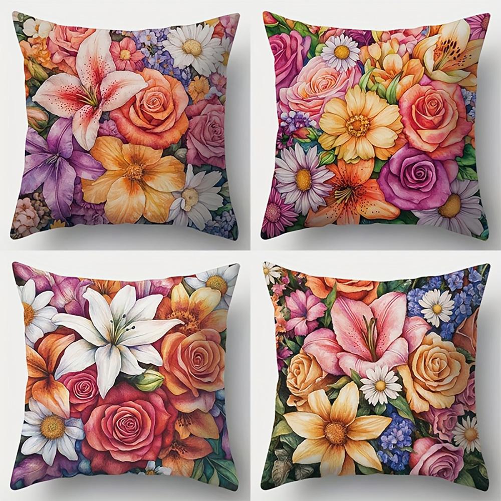 1/4pcs Floral Patterned Pillowcases for Cozy Decor Sofa Cushion Cover Home Bedroom Room Decoration
