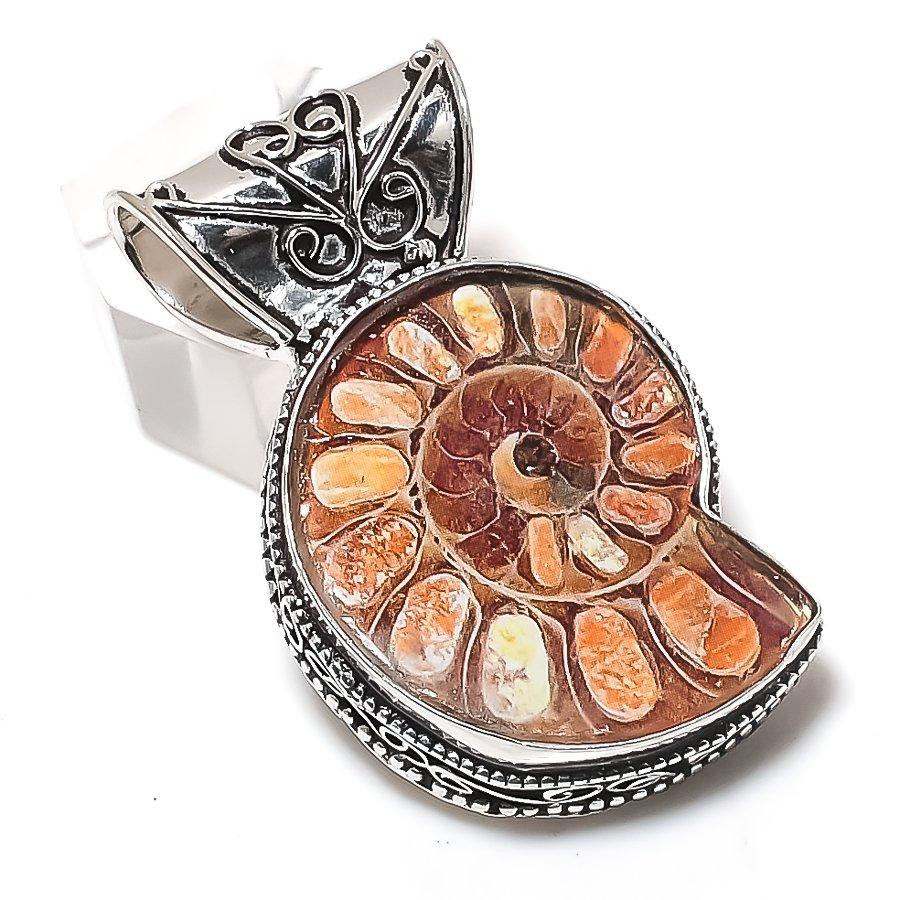 

Натуральный ископаемый аммонит драгоценный камень 925 стерлинговое серебро ювелирная подвеска 1.77 n6O81