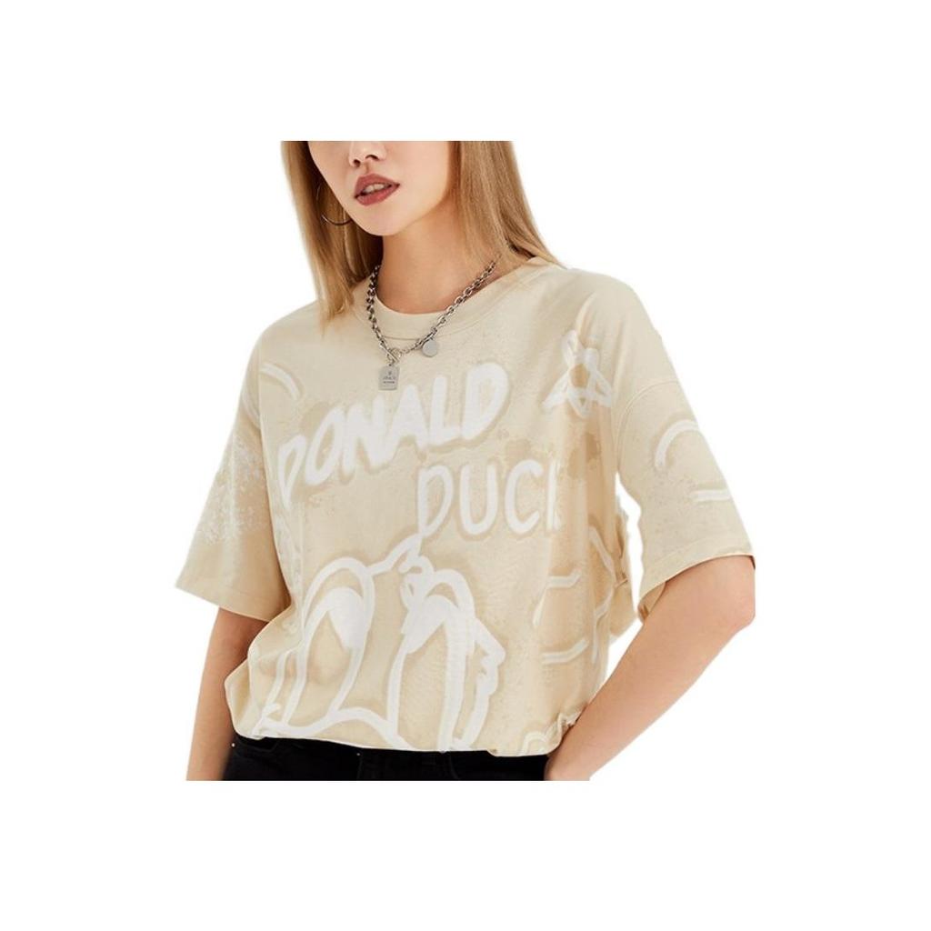 Li-Ning Mickey Series Casual Sports Allover Print Round Neck T-Shirt Unisex Tops Khaki AHSS273-1