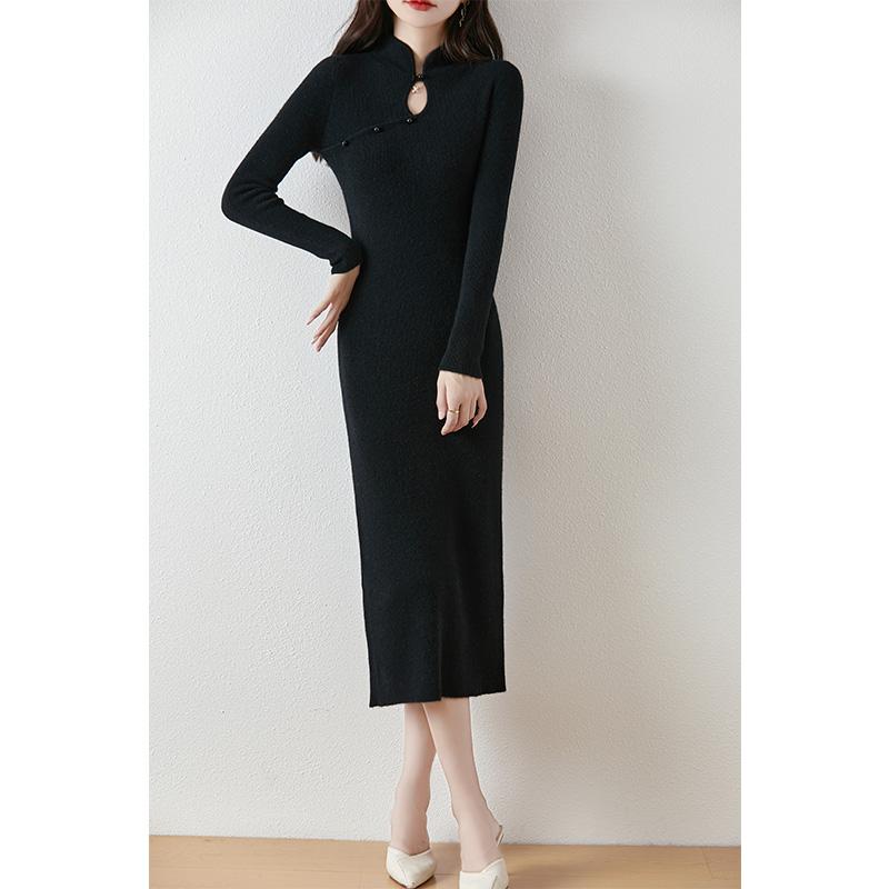 

Женское кашемировое платье Qinghe кашемир 30% кашемир 70% шерсть осенне-зимняя кашемировая юбка мягкая и теплая XXL чёрный