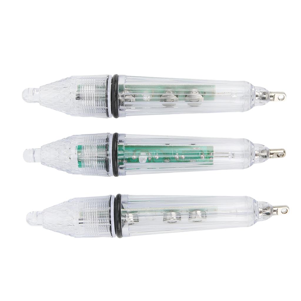 3Pcs Underwater Fishing Light LED Plastic Disposable Bait Lure Lamp Fishing Tool with 160mah Button Battery