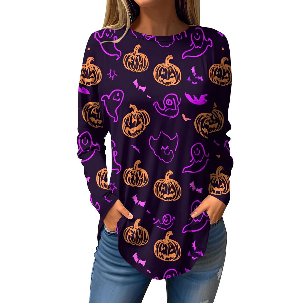 Damesmode Losse Ronde Hals Halloween Print Lange Mouwen T-shirt Top Pullover
