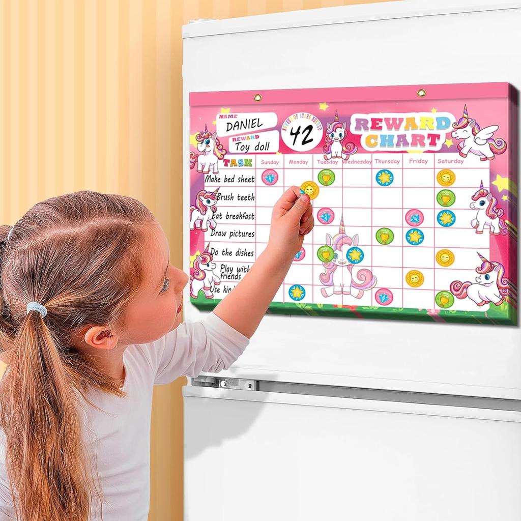 Reward Chart for Kids, Unicorn Magnetic Kids Behavior Chart, Pad with 26 Chore Charts, 2080 Star Stickers, 70 Incentive Stickers, Responsibility