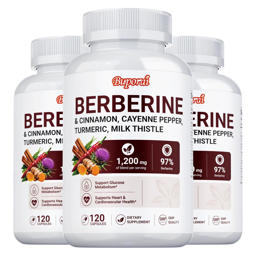 Berberine Cinnamon Cayenne Pepper Turmeric Milk Thistle Capsules 120 Count 1200mg — Plant-Based Formula, Daily Wellness, Nutritional Support