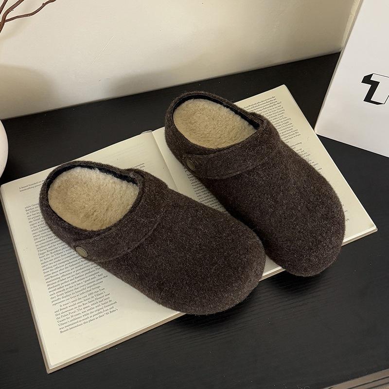 Winter thick-soled inner heightening bag head half slippers, wearing new retro velvet slippers, two Birkenstocks