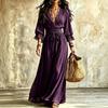 Women's Lace V-Neck Tie Waist Dress with 3/4 Bell Sleeves for Casual and Elegant Vacation