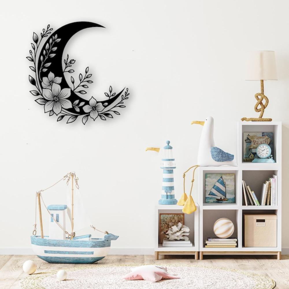 Wrought Iron Flower Moon Wall Art Boho Celestial Home Decor