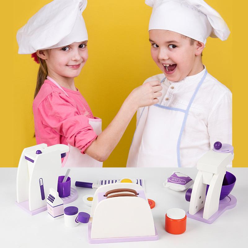 Children's Simulation Play House Kitchen Three-piece Set Purple Bread Machine Blender Coffee Machine Small Household Appliances Combination Toy