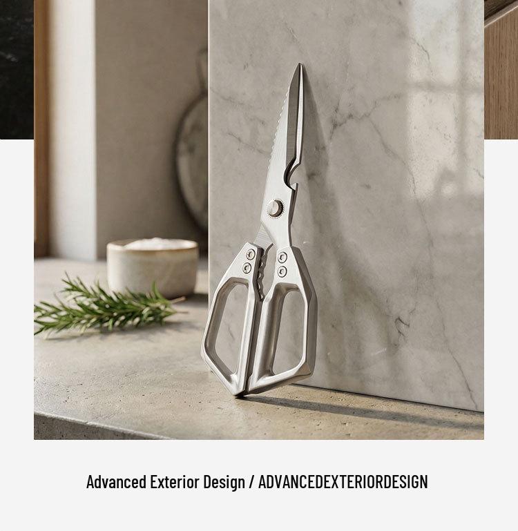 Strong Stainless Steel Kitchen Shears: Durable, Multi-functional, Sharp, for Chicken Bones, Vegetables, and Barbecue.