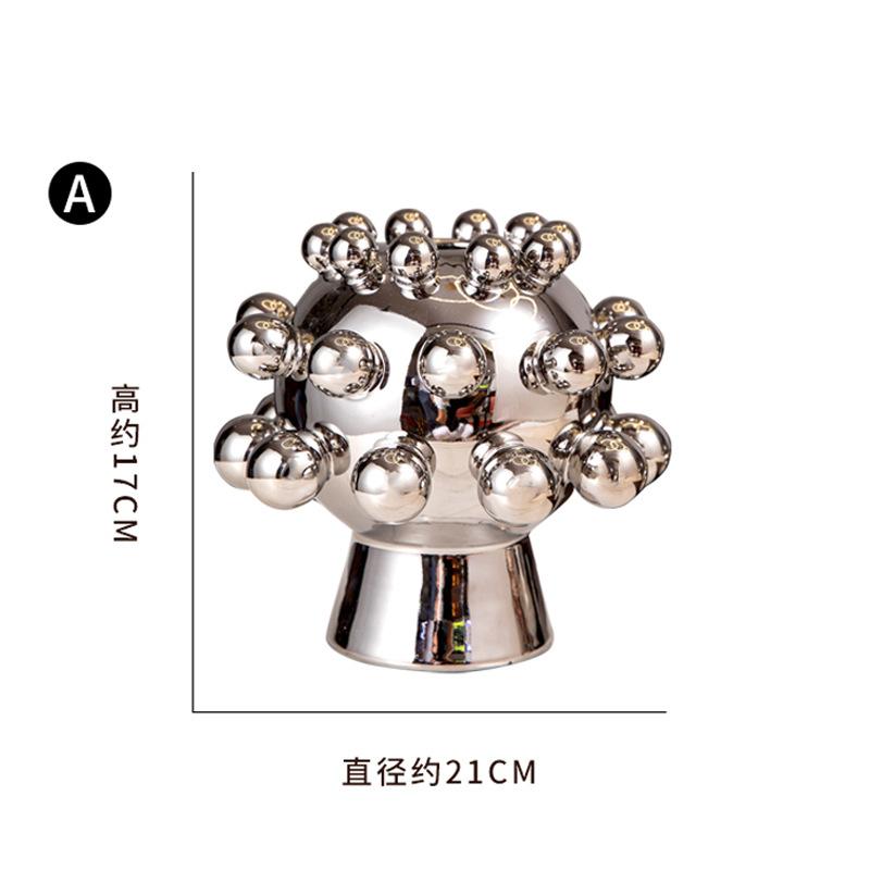 

Silver Ceramic Vase Geometric Abstract Spherical Relief Cell Sphere Flower Vase Flower Arrangement Accessories Home Decoration