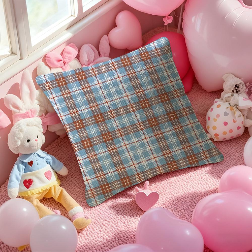 Fashionable Check Pattern Design Pillow Case Anti-Dustmite Pillowcase Invisible Zipper Silky Short Plush Sofa Cushion Cover