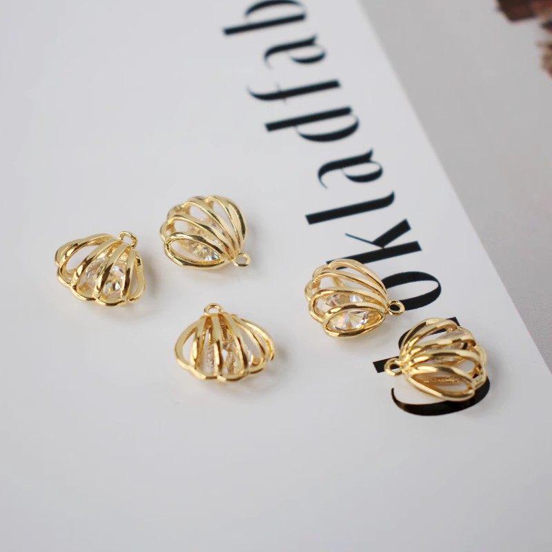 14K Gold-Plated Colorfast Hollow Zircon Seashell Pendant for DIY Scallop Bracelets, Necklaces, and Earrings