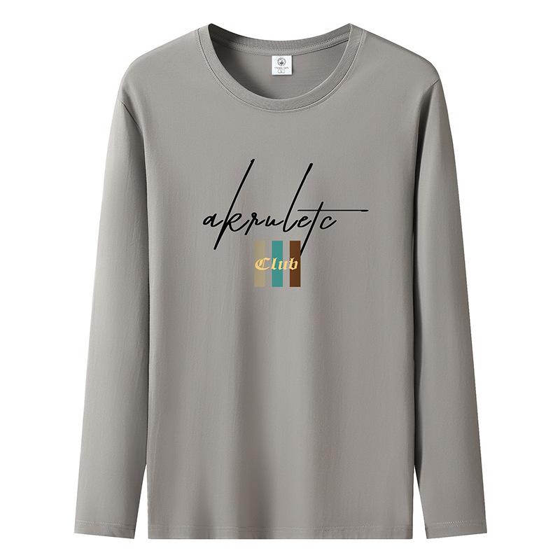 

Осенне-зимняя повседневная мужская футболка с длинными рукавами из чистого хлопка большого размера с круглым вырезом S хаки