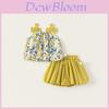 Sweet Floral Pattern Bow Shoulder Strap Design Summer Top And Shorts Set For Kids Age 3 To 8