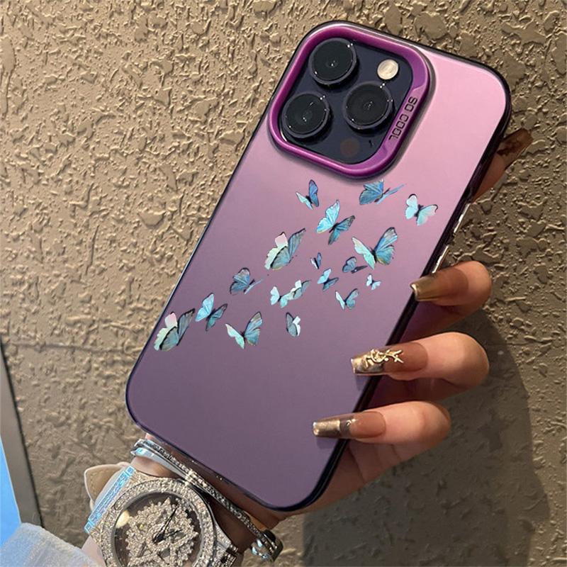 For iPhone 15 Pro 16 Plus 14 Pro Max 13 12 11 X XS XR 7 8 SE Shockproof Drawing Butterfly Lens Protect Plating Cover Case