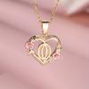1 Pc Golden Color 26 English Letter Heart Necklace Rose Flower Pendant Wedding Band Jewelry Valentine's Day Gift