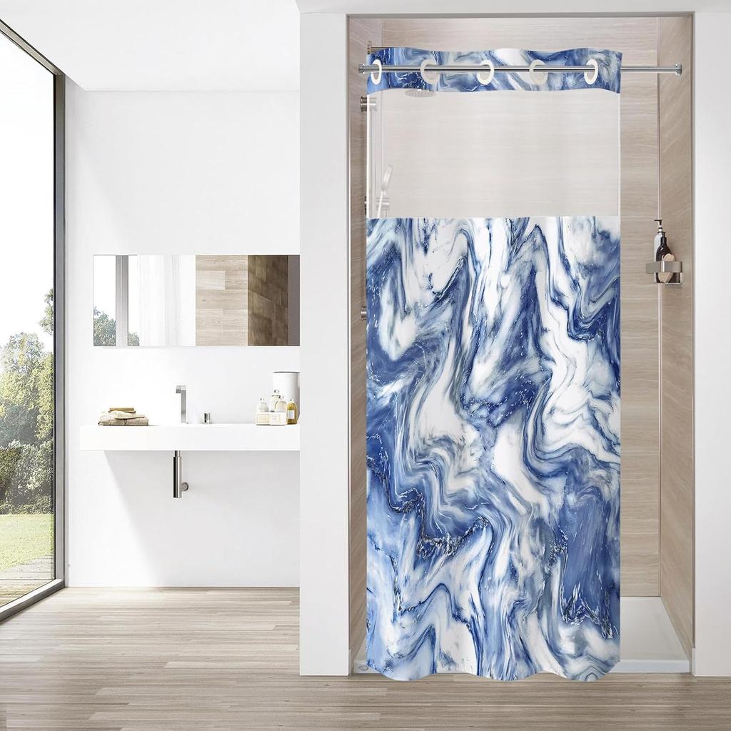 No Hooks Needed Marble Shower Curtain Set with Snap-in Liner, Modern Abstract Shower Curtains for Luxury Hotel Grade Spa-Like Bathroom Decor