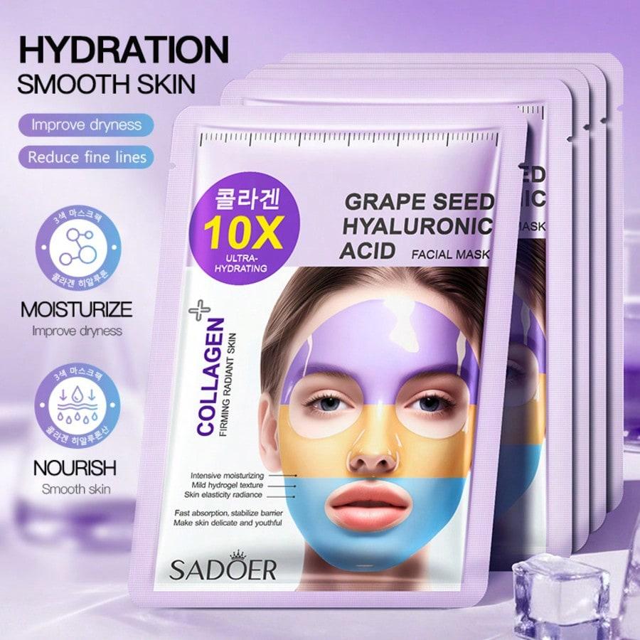 Collagen Grape Seed Hyaluronic Acid Tri-color Face Mask Hydrating Anti-Aging Brightening Skin Care