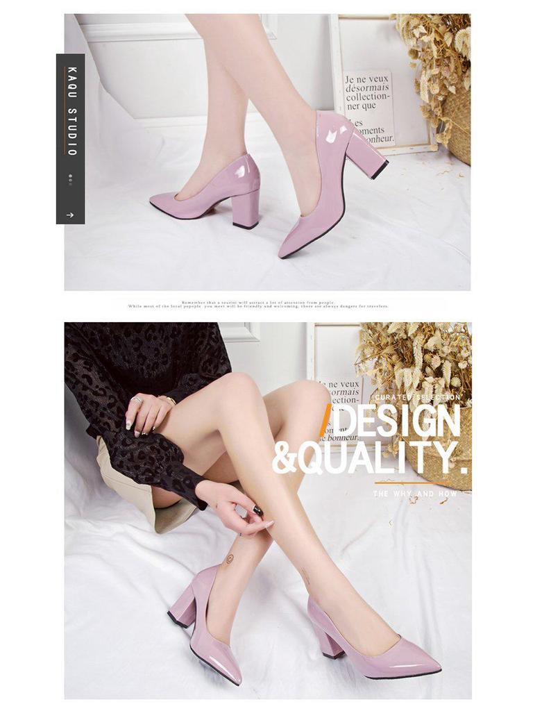 2017 Dámské semišové boty na robustním podpatku s nízkým svrškem - Špičatá špička, Jednobarevné, Mělký výstřih