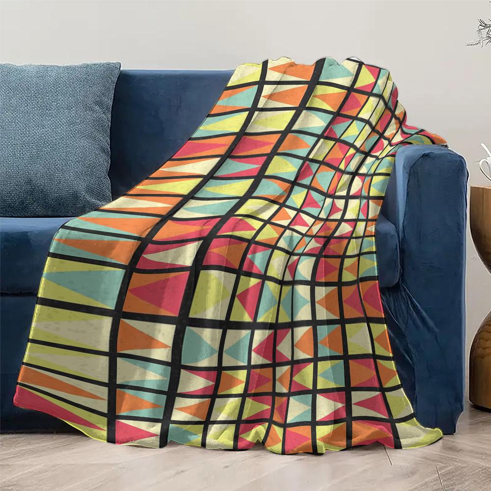 Geometric Pattern Blanket Sofa Bed Throw Soft Fleece Bedspread Decorative Throw Blanket for Living Room Bedroom