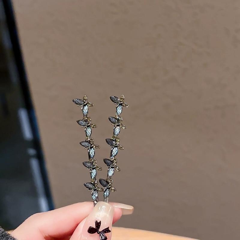 2Pcs Cute And Sweet Women'S Bangs Side Clip Super Fairy Rhinestone Butterfly Hairpins Korean Style Hair Clip Headdress