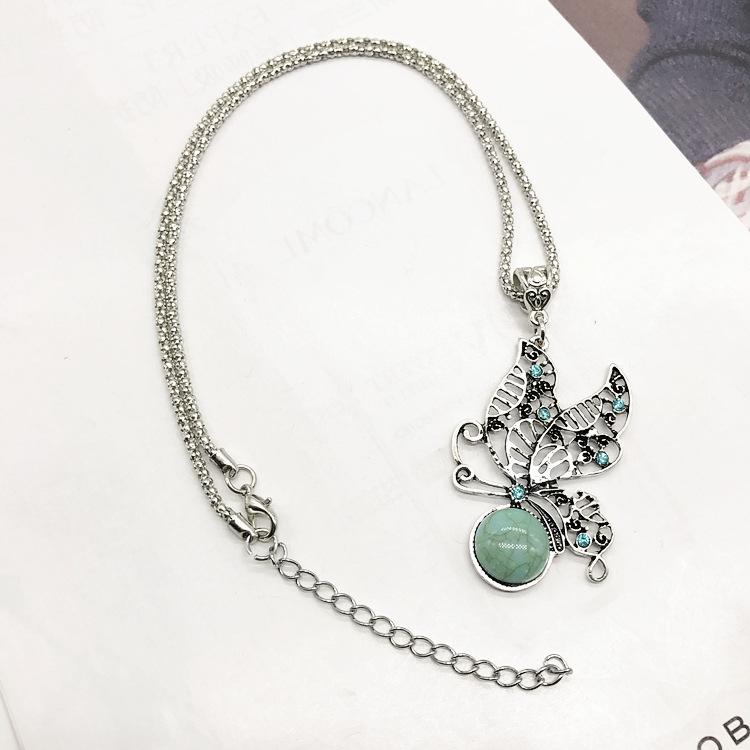 Vintage Necklace Earrings Set Bohemian Ancient Silver Turquoise Sweater Collarbone Chain Versatile Earrings