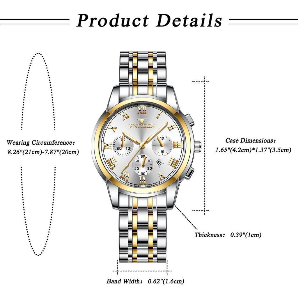 Roman Numerals Analog Simple Watch with Calendar, 3ATM Water Resistance, Stainless Steel Strap, Casual Business Style for Men and Women - Perfect