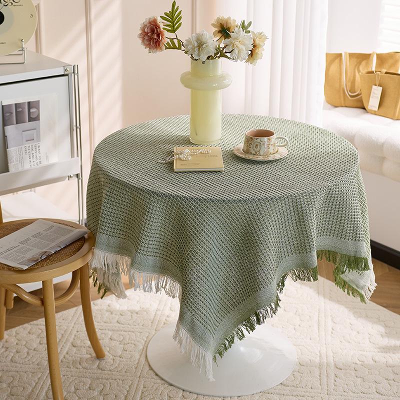 Pastoral White Tassel Tablecloth - French-Inspired Cotton Linen for Coffee and Bedside Tables