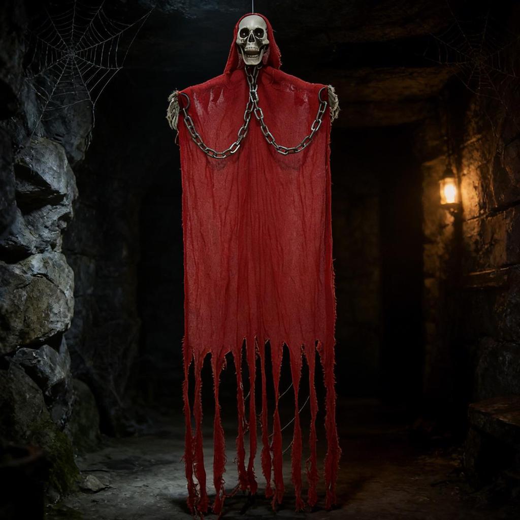 Halloween Voice-Activated Red Hanging Ghost - Luminous Horror Prop for Escape Rooms and Bars