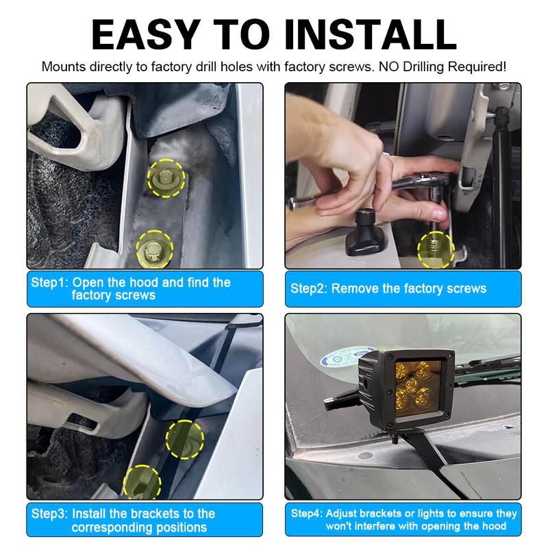 for Ford F150 2004-2014 Engine Hood Hinge Ditch Led Mount Brackets Work Light Bracket for Svt Ratpor 2010-2014