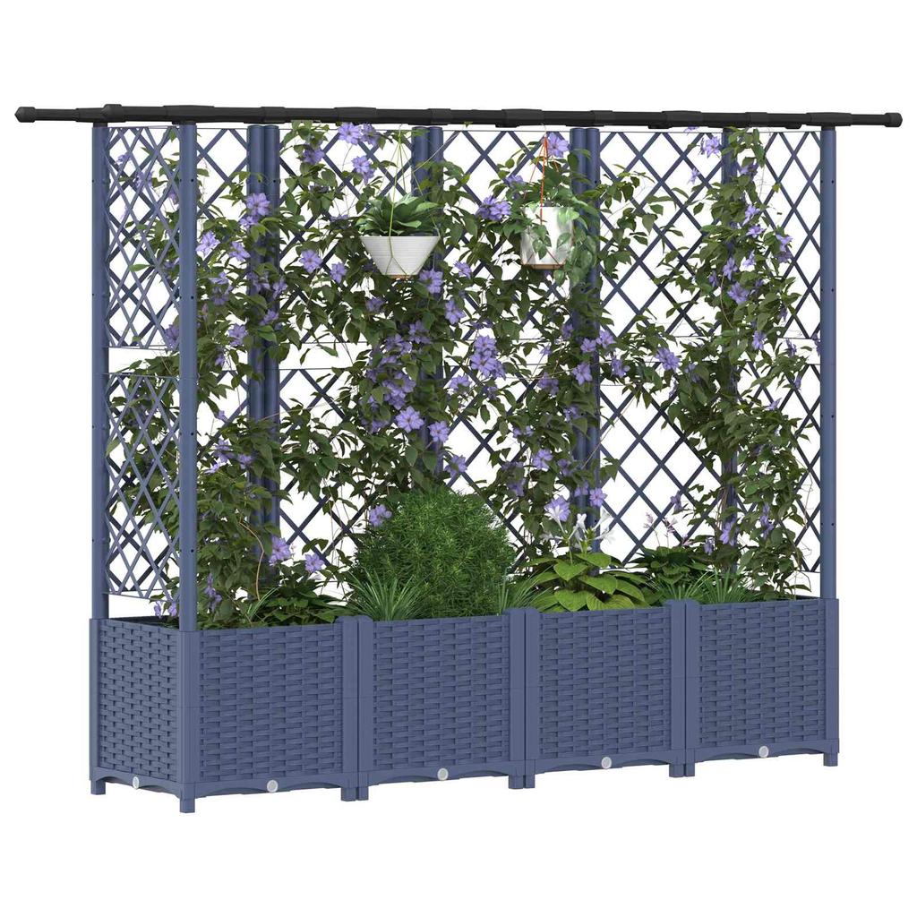 Raised Garden Bed with Trellis and Hanging Roof Gray 202 x 40 x 138 cm PP