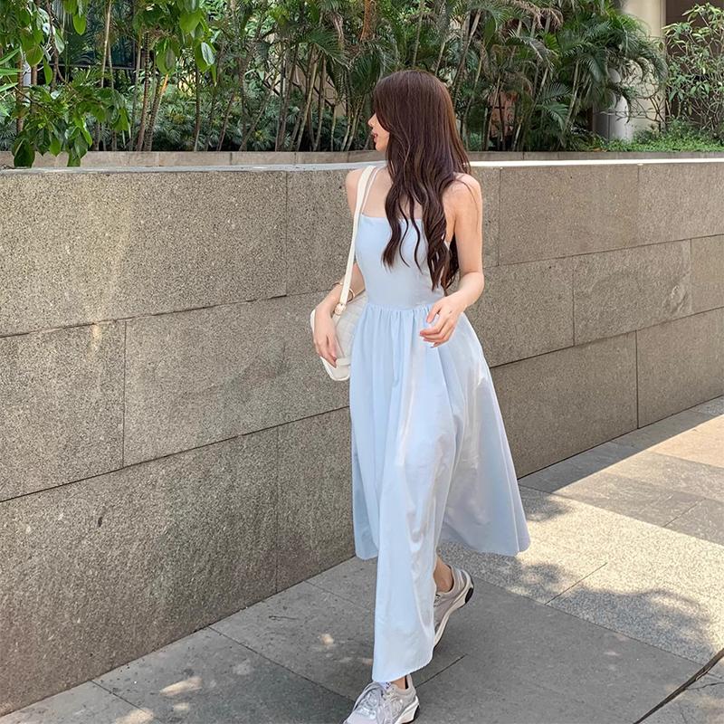 Beach Resort Camisole Dress for Women In Summer, Shoulder Length, Waist Up, Backless Skirt with Straps, A-line Skirt