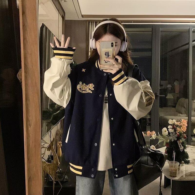 Women's Retro Baseball Uniform Bomber Jacket - Autumn/Winter Design