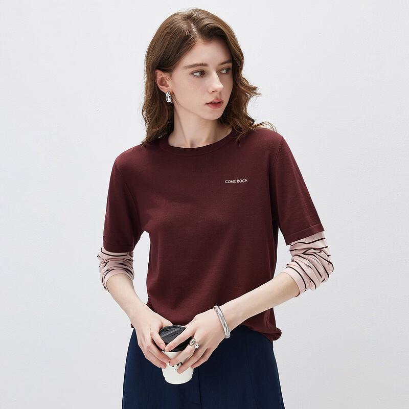 Kemengboka Women's Silk Blend Faux Two-Piece Long Sleeve Knit Top