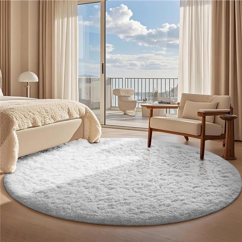 2x2m Super Soft Plush Round Rug Mat Fluffy White Carpets for Living Room Home Decor Bedroom Kid Room Decoration Salon Thick Pile Rug