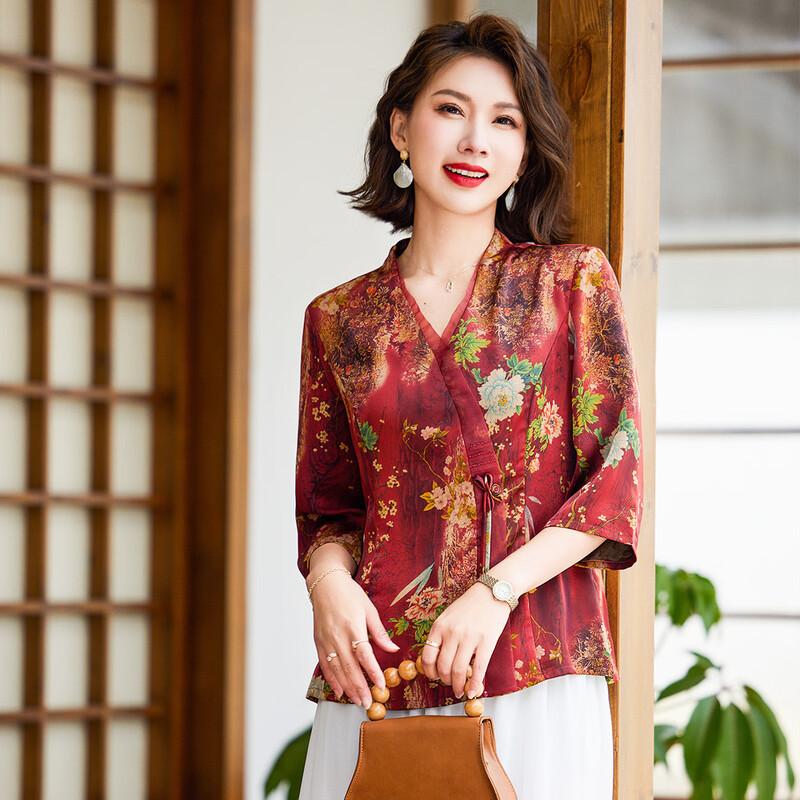 Jianhu Chinese Style Loose Summer T-Shirt for Mid-Aged Women L