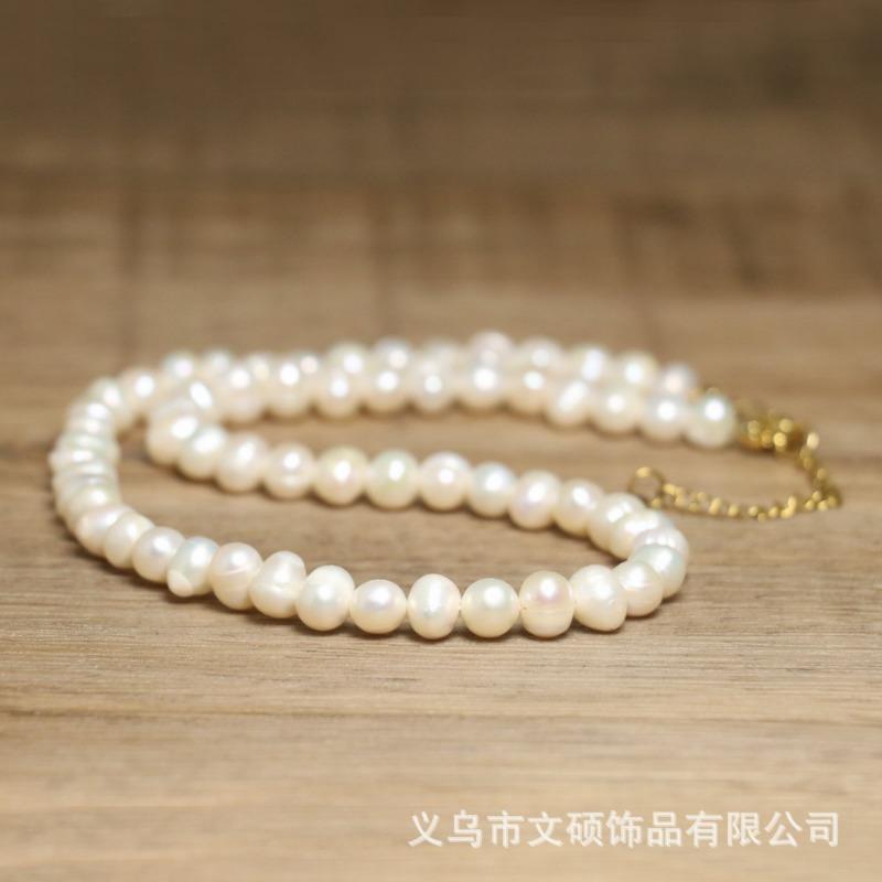 

Freshwater Pearl Choker Necklace – Gold Accent Dainty Jewelry, Elegant Grace Gift for Women белый