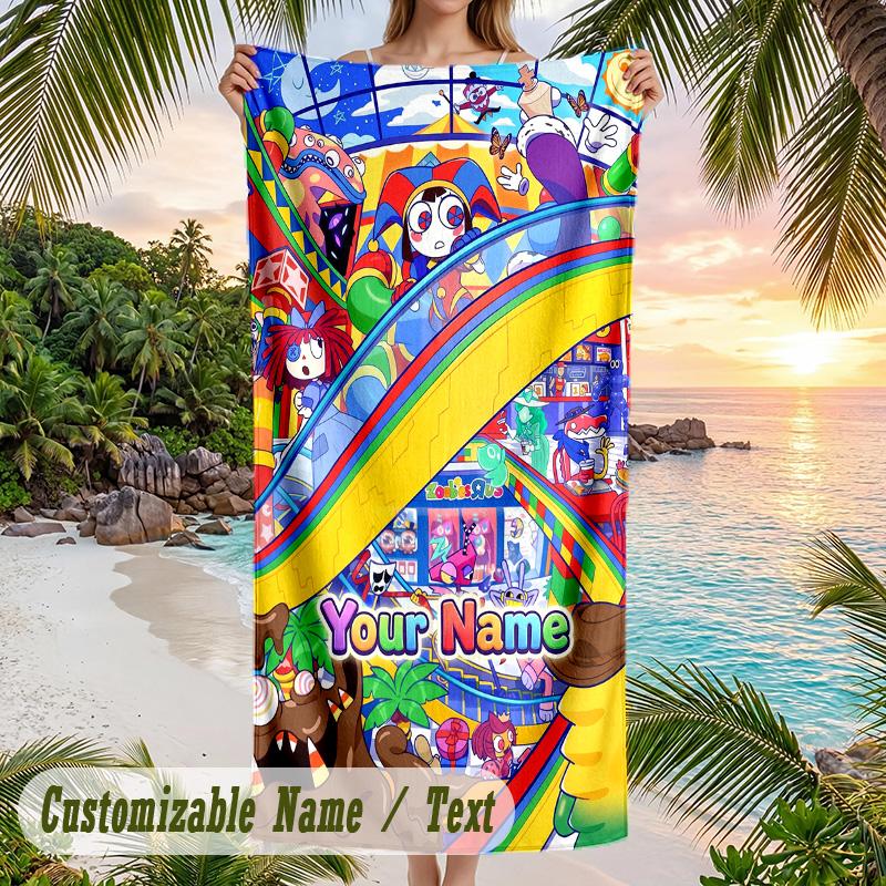 The Amazing Digital Circus Beach Towel, Personalized Custom Text, Quick Dry Soft Large Towel For Swimming Pool Travel