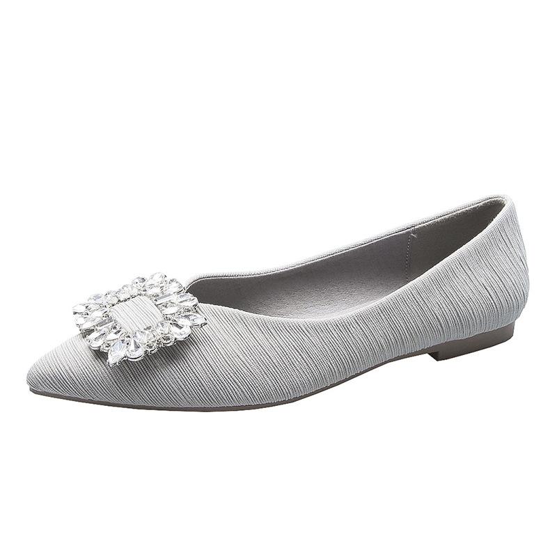 Fashion Luxury Striped Fabric Flats Women Sparkle Stone Shoes Ladies Ballets Pointed Toe Office Dress Loafers Woman Brides Wedding Shoes