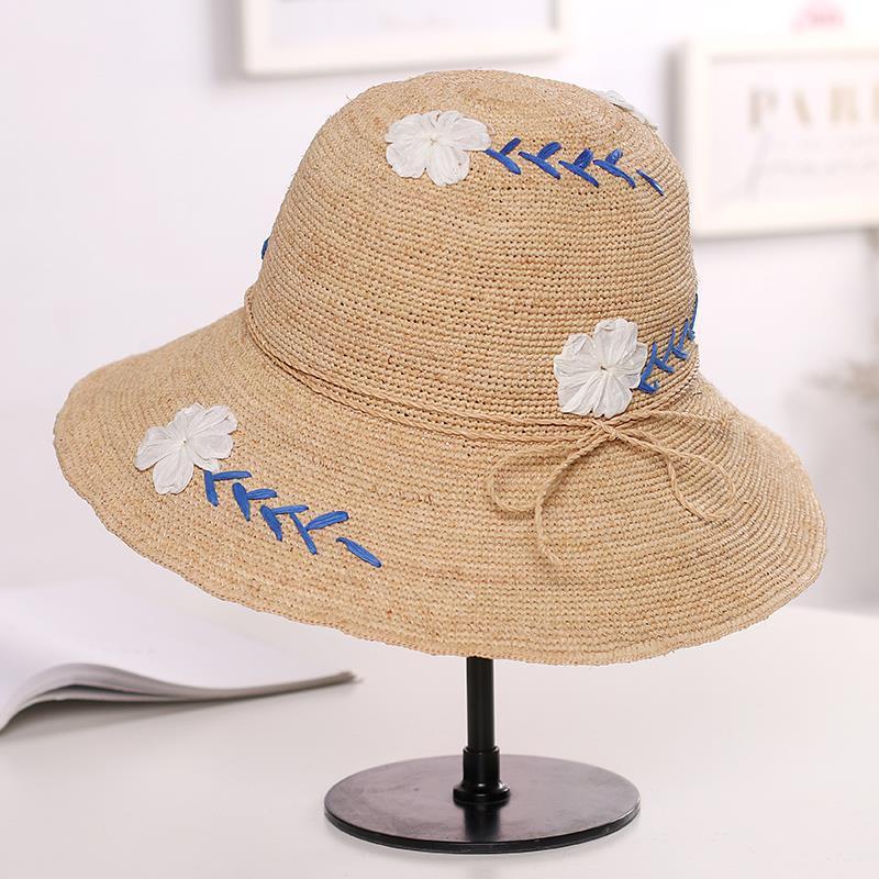 High-end summer hat female raffia fresh hyunya flower embroidery seaside vacation fashion sun hat tide