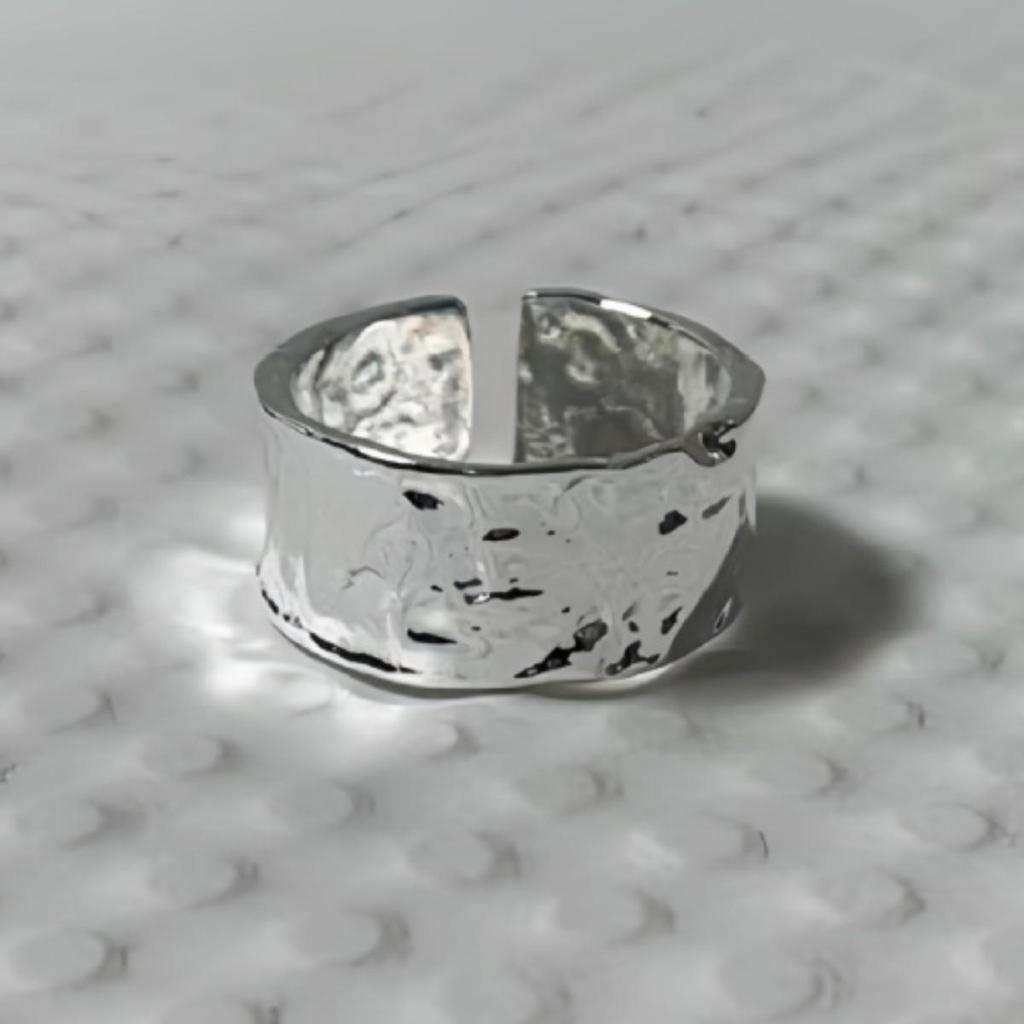 Korean Wide Band Ripple Tin Foil Open Ring for Trendy Index Finger